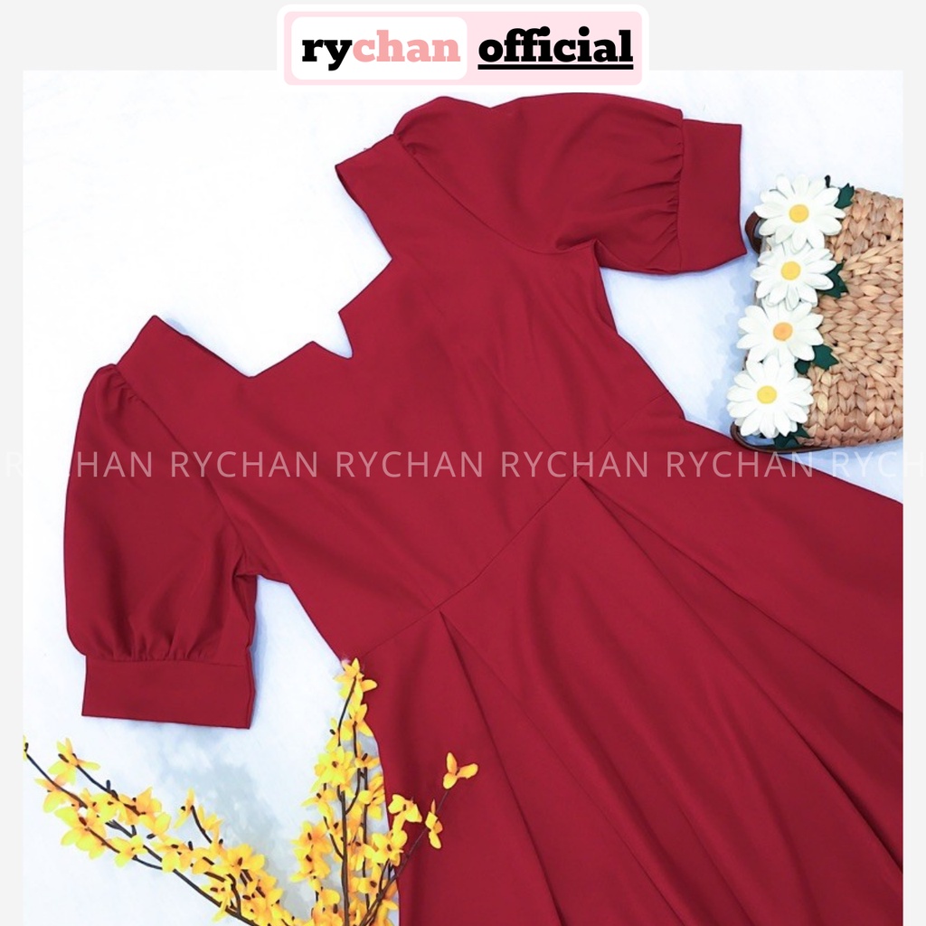 Đầm Dự Tiệc Cưới Cổ Khóa Form Dài Sang Chảnh, Váy Thiết Kế Tay Bồng Màu Đỏ [ẢNH THẬT CUỐI] - DX9703
