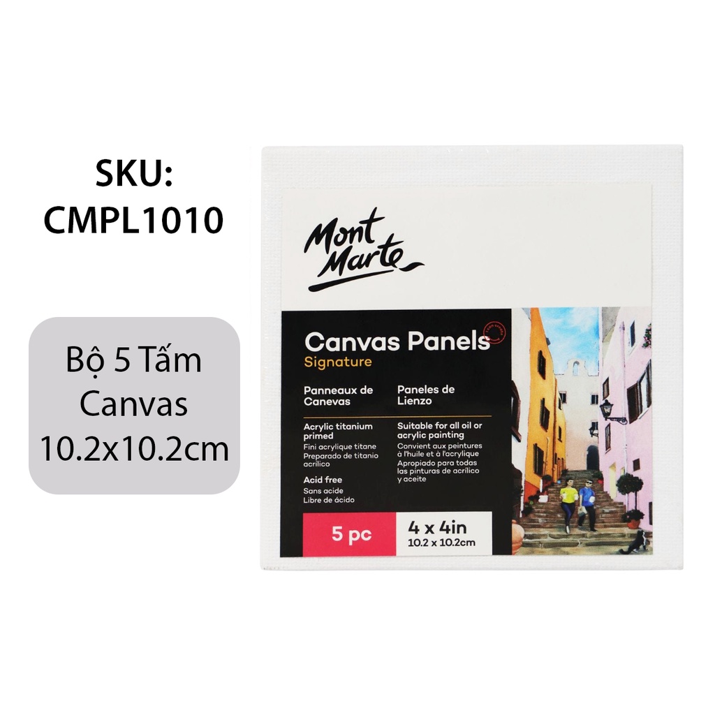 Bộ 5 Tấm Canvas Panels 10.2x10.2cm Mont Marte - CMPL1010 - Canvas Vẽ Tranh, Toan Vẽ Tranh