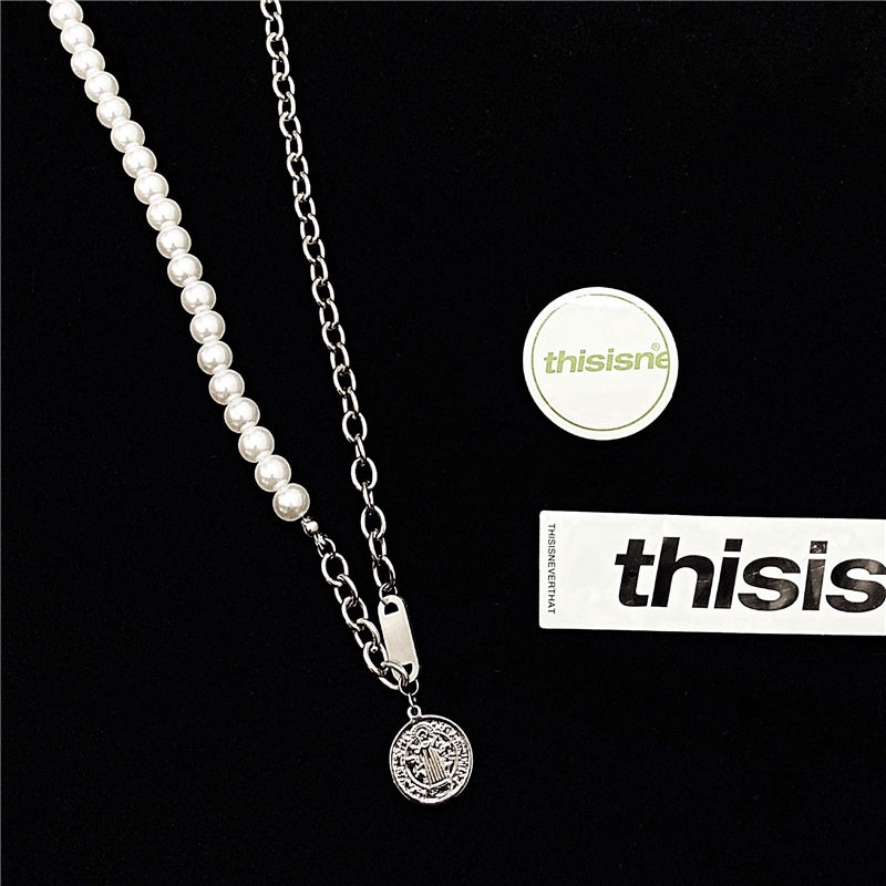 Dây chuyền mặt tròn đính ngọc trai giả phong cách Hàn Quốc 22462 dành cho nam và nữ