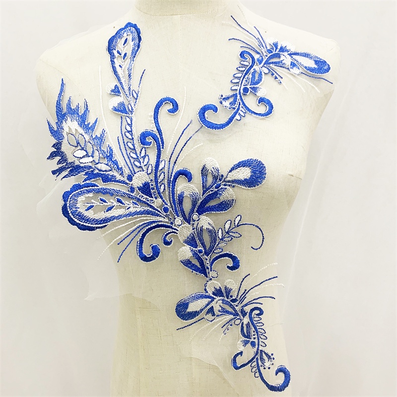 Miếng Vải Ren Thêu Hoa Đính Đá Sapphire Tinh Tế Thời Trang May Vá Quần Áo Diy