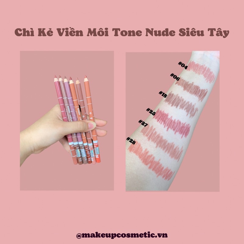 Chì Kẻ Viền Môi Tone Nude Cao Cấp Siêu Tây Lì, Lâu Trôi, Chống Nước Lip Liner Pencil