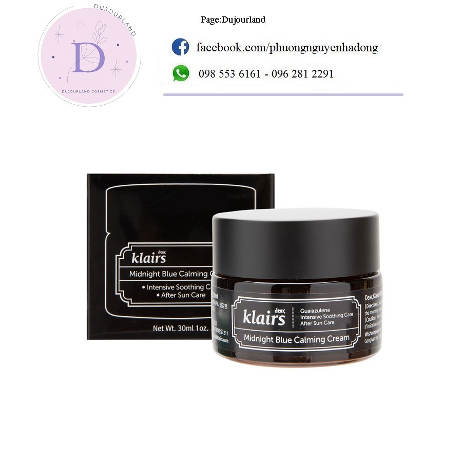 [KEM ĐEN] Kem Dưỡng Ẩm, Làm Dịu Da Ban Đêm Klairs 30ml Midnight Blue Calming Cream