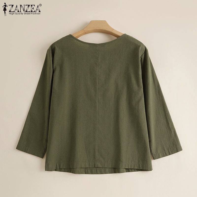 Zanzea Áo Nữ Tay Dài Cổ Tròn Màu Trơn Phong Cách Châu Âu