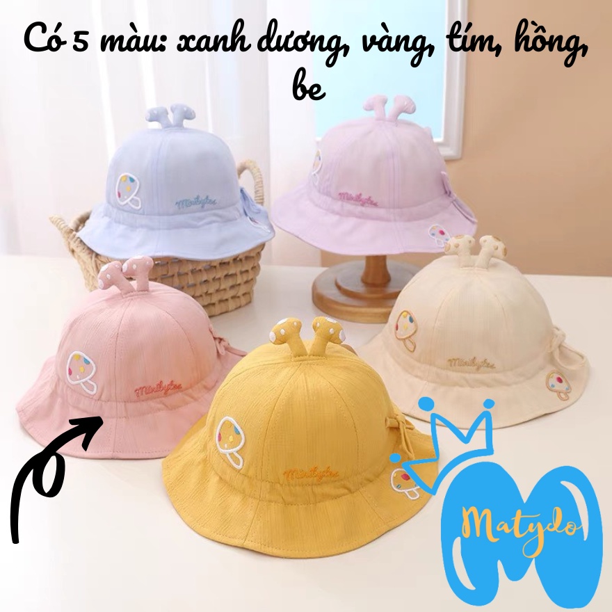 Mũ cho bé gái bé trai nón vành tròn họa tiết nấm có dây rút điều chỉnh phụ kiện trẻ em từ 0-3 tuổi