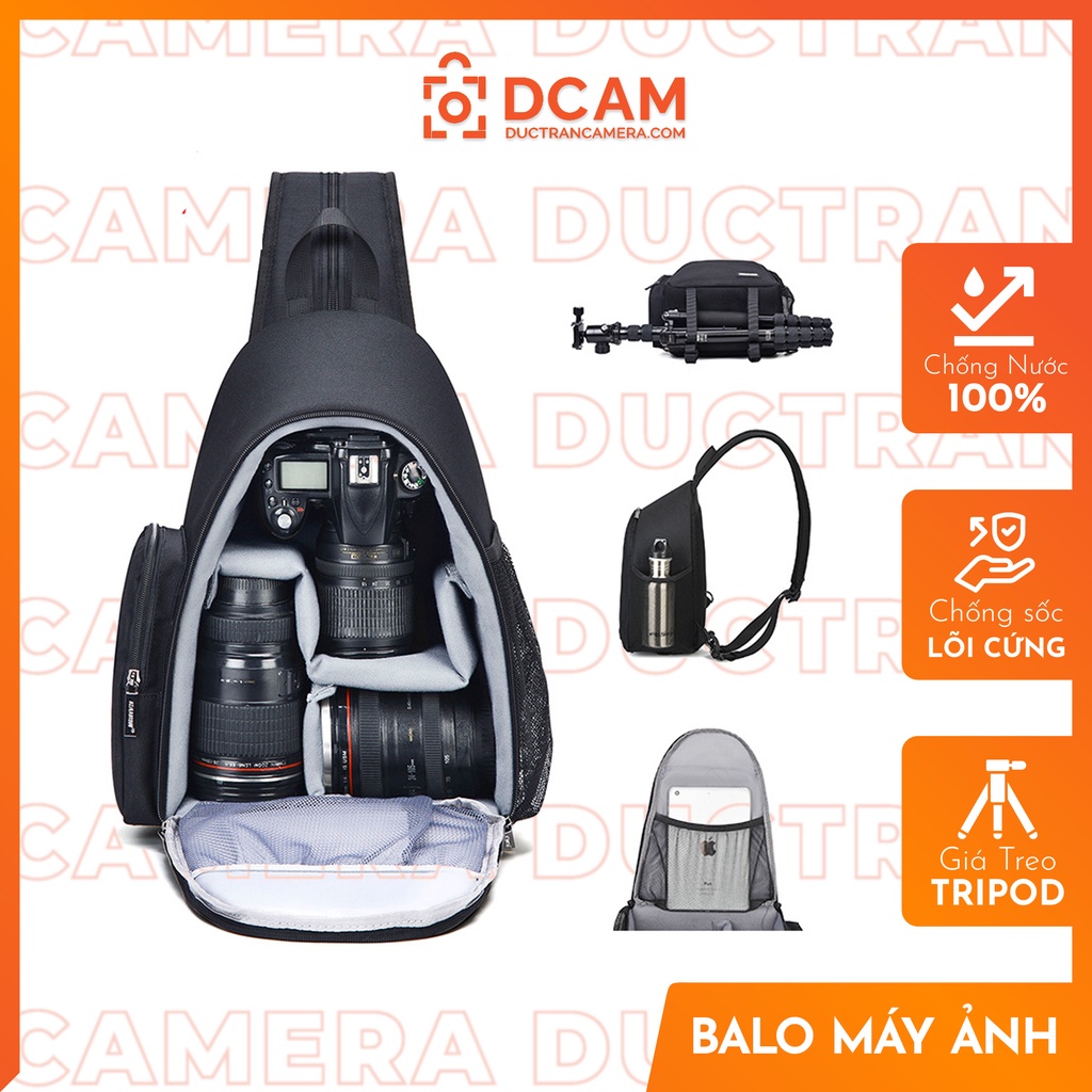 Túi Balo máy ảnh 2 trong 1 form cứng nhỏ gọn chống nước - Caden MINI CB07 - Đựng body + 3 lens to + tripod + phụ kiện...