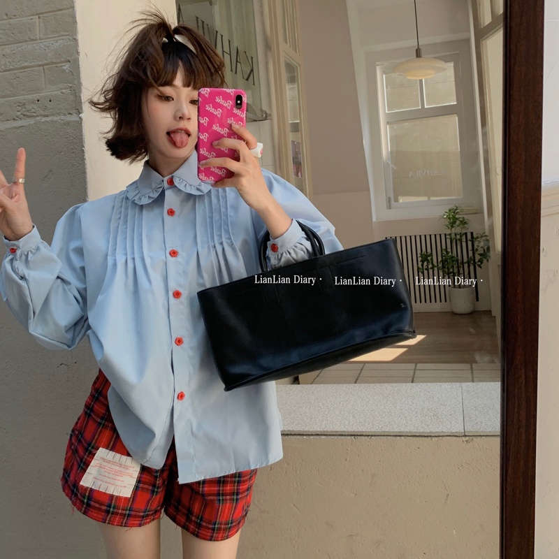 SUXI Áo Sơ Mi Tay Dài Phong Cách Hàn Quốc Ngọt Ngào Dễ Phối Đồ Thời Trang Mùa Thu Cho Nữ