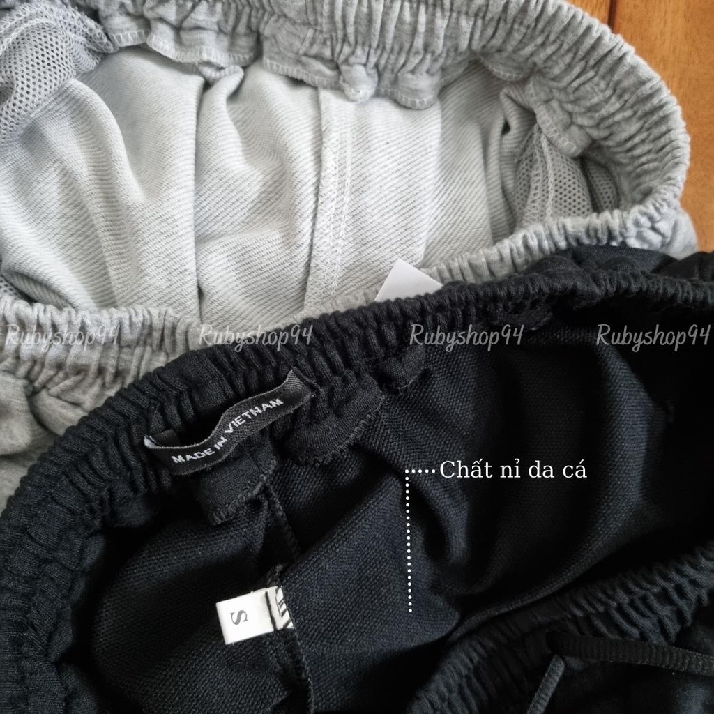 Quần nỉ jogger nữ ống rộng form unisex dây rút thể thao, Quần nỉ trơn da cá bo gấu chất đẹp