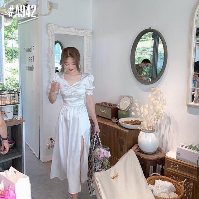 ĐẦM TRẮNG DỰ TIỆC XẺ TÀ 👉HÀNG CHUẨN LOẠI 1 CAO CẤP 👈 Đầm Trắng Nữ Form Dài,Dáng Xoè, Tay Lỡ | BigBuy360 - bigbuy360.vn