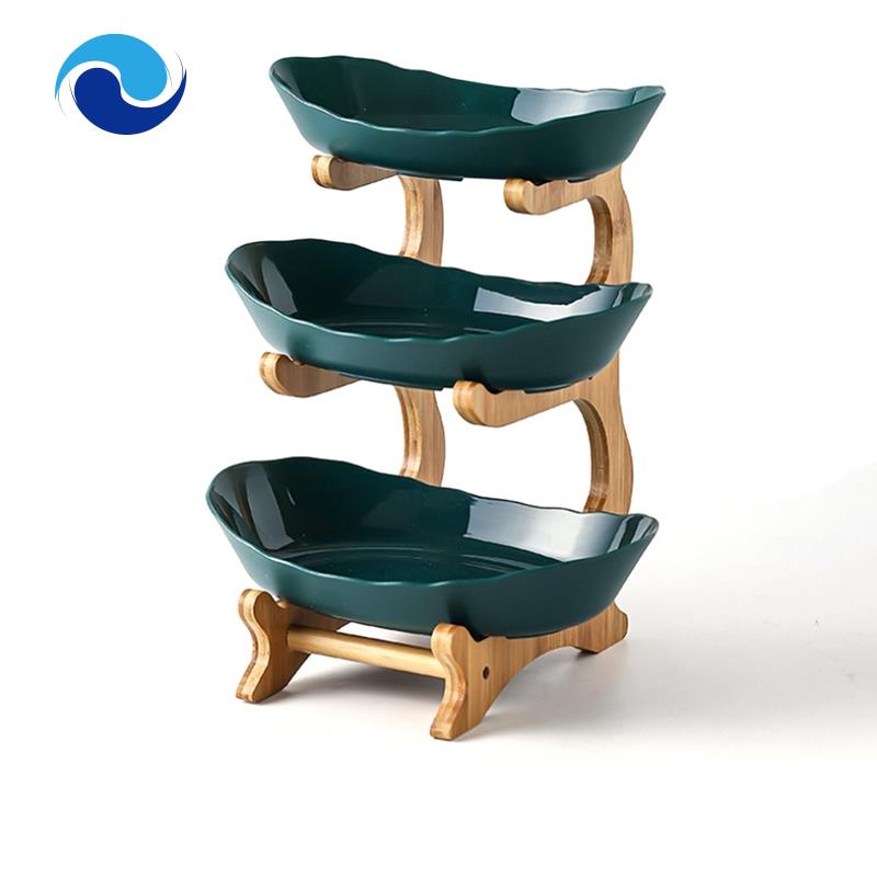 Khay đựng trái cây/ bánh kẹo 3 tầng kèm giá đỡ bằng gỗ tiện dụng cho nhà bếp