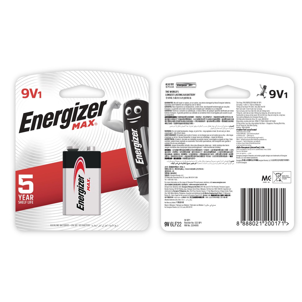 Pin Energizer Max 9V 522 BP1 - 100193496-100193496