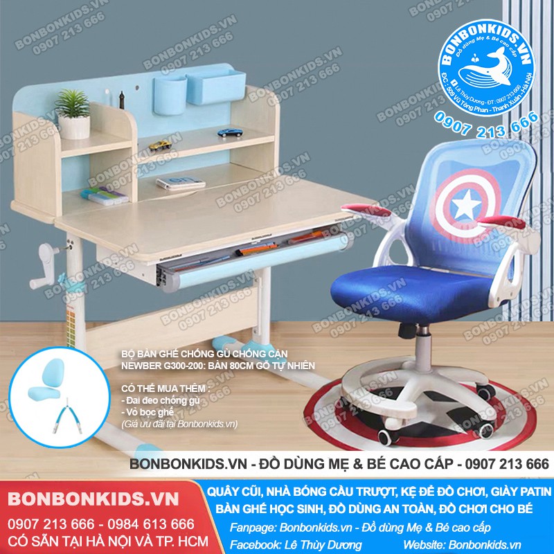 Bộ bàn ghế học sinh 80cm gỗ tự nhiên Newber G300, Ghế Hello Kitty thông minh | BigBuy360 - bigbuy360.vn