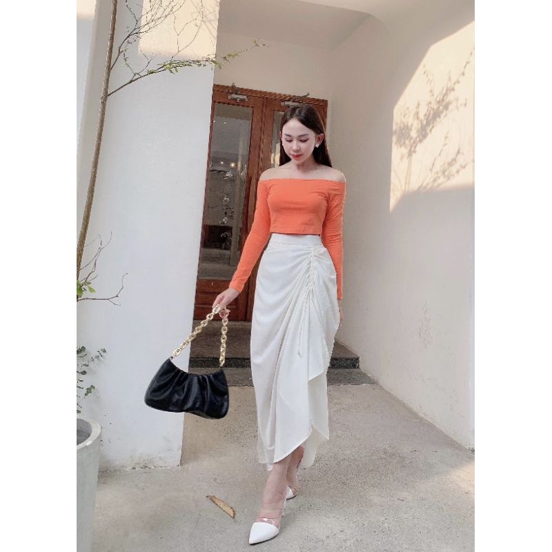 Váy trắng dài rút dây