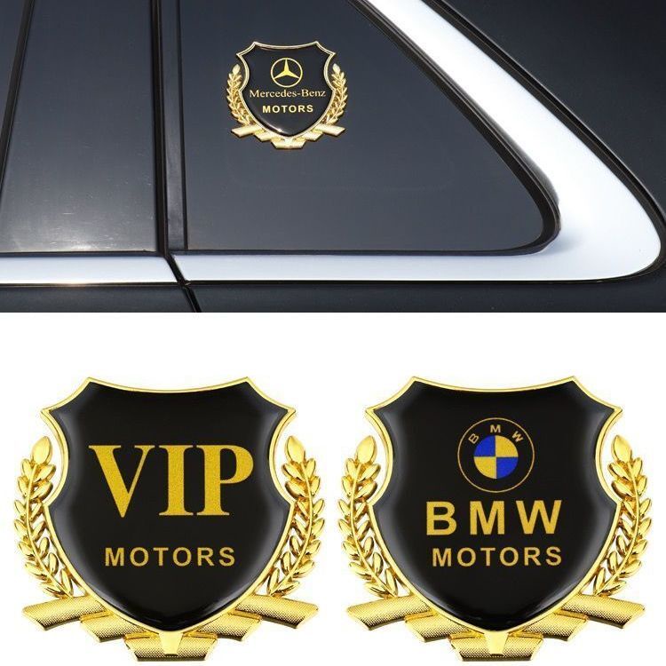 Bộ 2 Miếng Dán logo VIP Bằng Kim Loại Ba Chiều Sáng Tạo Trang Trí Xe Hơi