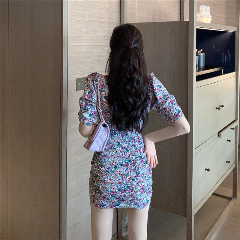 Đầm dáng ôm mini hoa nhí tay ngắn Emilyshop