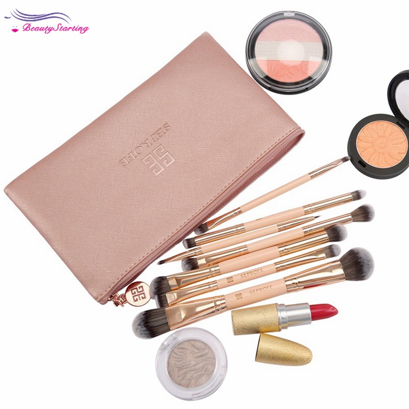 (hàng Mới Về) Bộ 7 Cọ Trang Điểm Seprofe Hai Đầu Màu Vàng Hồng Kèm Túi Đựng | BigBuy360 - bigbuy360.vn