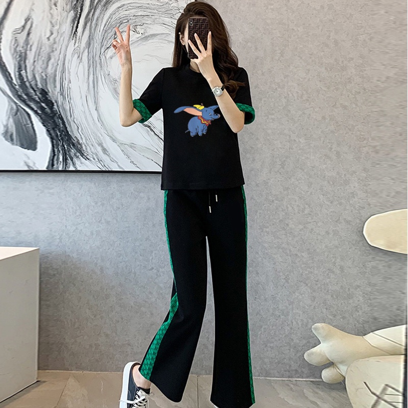 Set Áo Thun Ngắn Tay + Quần Dài Ống Rộng Thời Trang Nữ