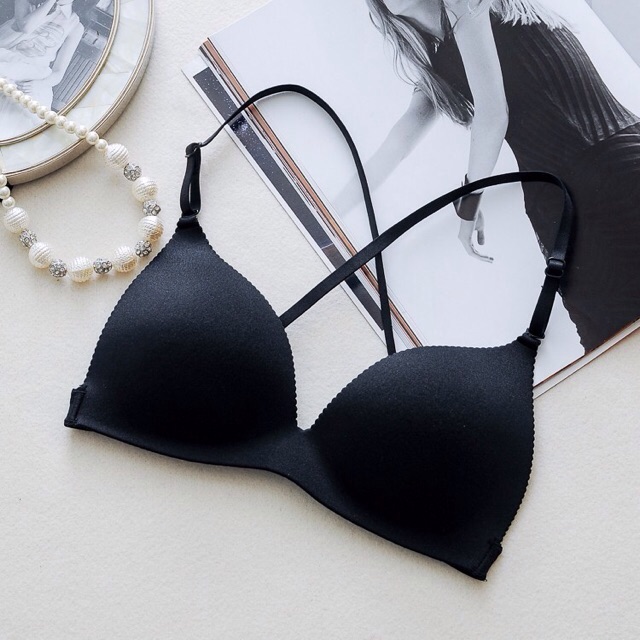 Áo ngực đan dây chéo cực xinh, Áo lót bra bralette đệm mút mỏng màu đen màu da đi biển xinh