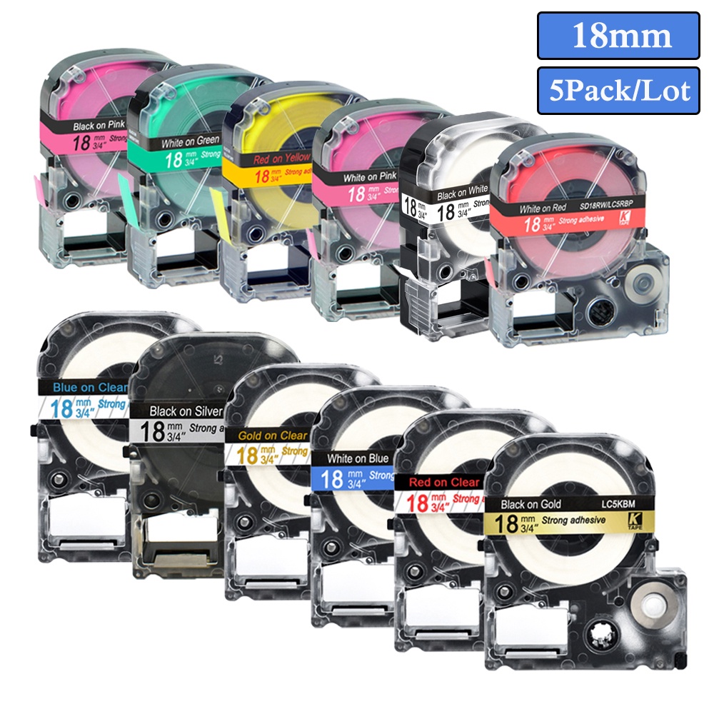 Băng dán nhãn 5PK SS18KW LC-5WBN / SC18BW / SC18RW / SC18YW / ST18KW / SC18GW / SS18R 18mm Cassette 