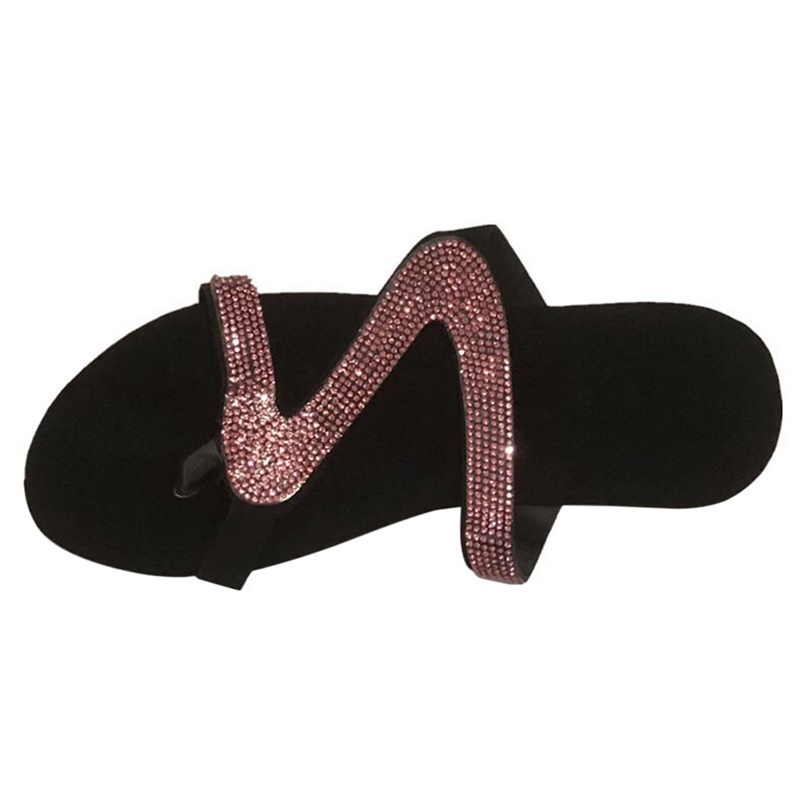 Giày Sandal Xỏ Ngón Nữ Đế Bệt Đính Đá Pha Lê