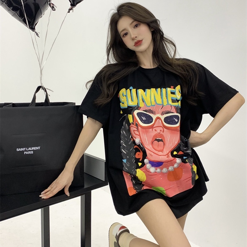 Áo Thun Nữ Ngắn Tay In Chữ Graffiti Thời Trang