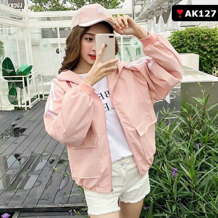 áo khoác nữ form rộng có mũ phối viền tay dễ thương M460
