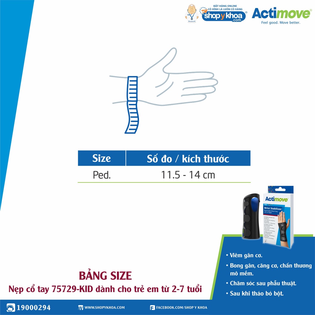 Nẹp Cổ Tay Trẻ Em 2-7 Tuổi 75729-SPO-KID, Tay Trái/Phải, Có Thể Tháo Rời Nẹp, Màu Đen [Actimove] - Nhập Khẩu Châu Âu