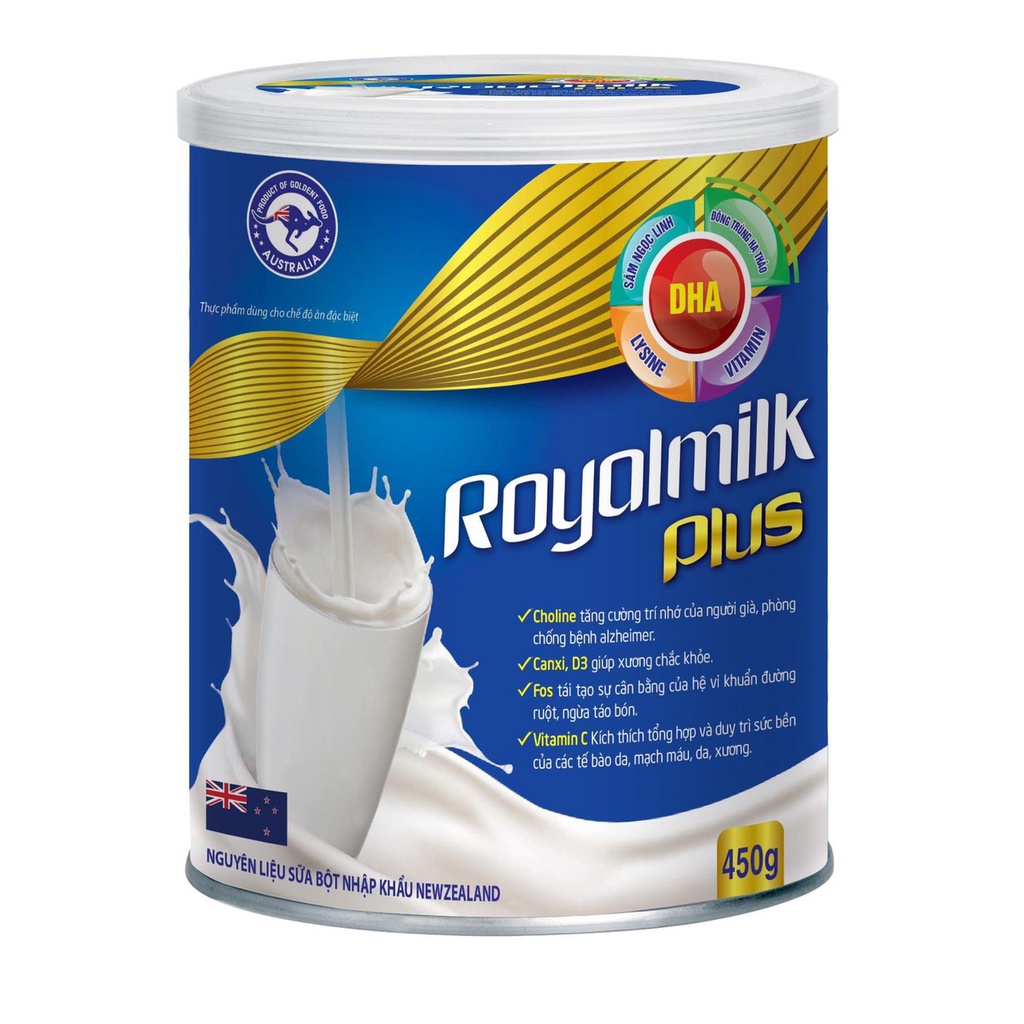 Sữa Bột Royalmilk Plus Chứa Curcumin, Sâm Ngọc Linh, Đông Trùng Hạ Thảo, Canxi D3 Giúp Xương Phát Triển Và Rắn Chắc