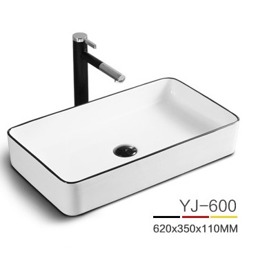 LAVABO SỨ TRẮNG VIỀN ĐEN CHỮ NHẬT