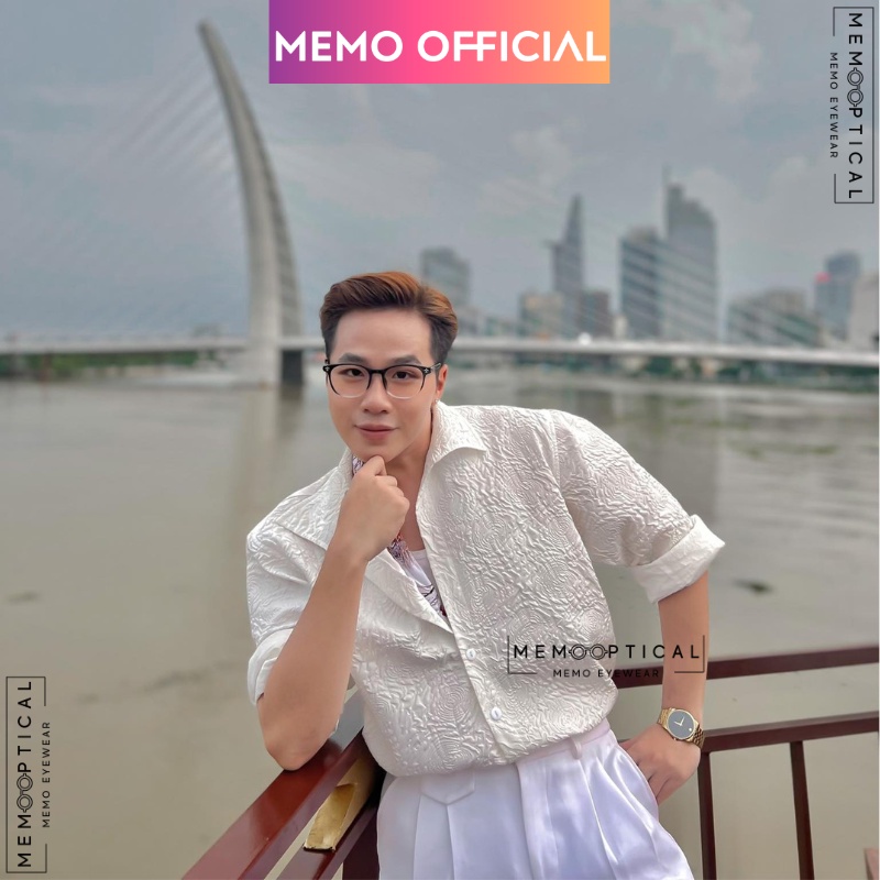 Gọng kính cận nam nữ dáng hình chữ nhật MEMOEYEWEAR hoa văn chrome heart phong cách hàn quốc dễ đeo, màu sắc ombre_CH219