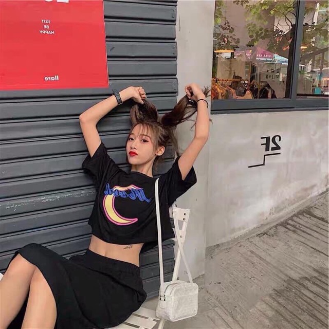 Áo Croptop Mặt Trắng MOOD Kèm Ảnh Thật
