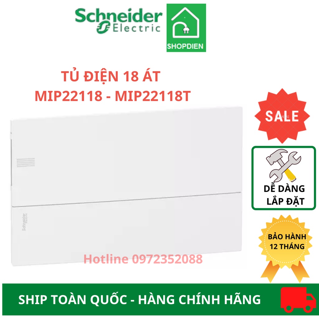 Tủ điện nhựa âm tường 18 át Schneider - cửa trắng MIP22118 - cửa mờ MIP22118T