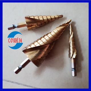 Bộ 3 mũi khoan tháp titanium xoắn 4-32mm khoan sắt,nhôm...trục 6.35mm