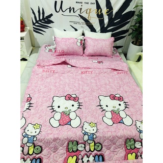 [XẢ] ĐỦ 5 MÓN GA GỐI 1M6X2M CHĂN HÈ TRẦN BÔNG KITTY DÂU MÀU HỒNG