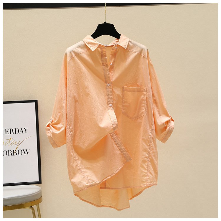 Áo sơ mi tay lỡ đuôi tôm, dáng rộng vải Thô Hàn mặc chùm mông trẻ trung năng động