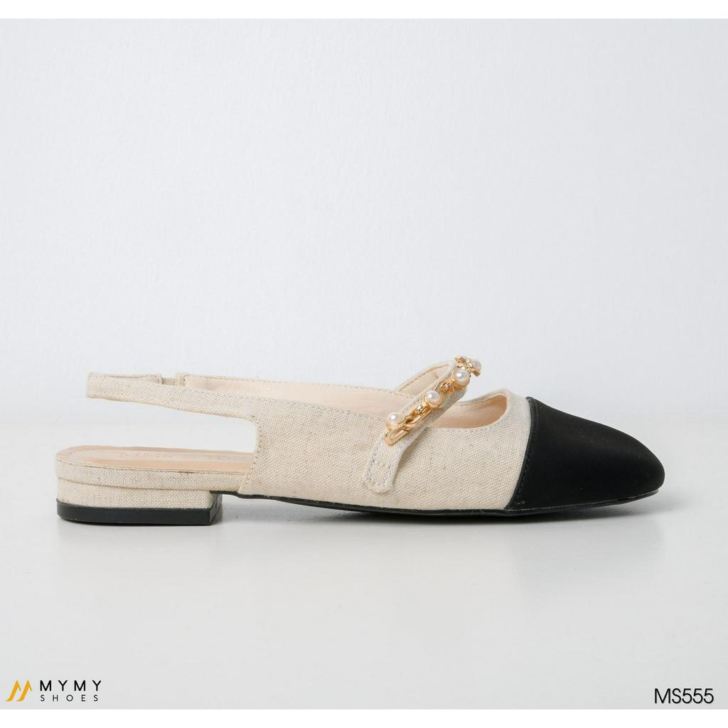 Giày bệt nữ giày búp bê quai chun màu đen,kem, trắng đính đá MyMyShoes - giày bệt nữ ms555