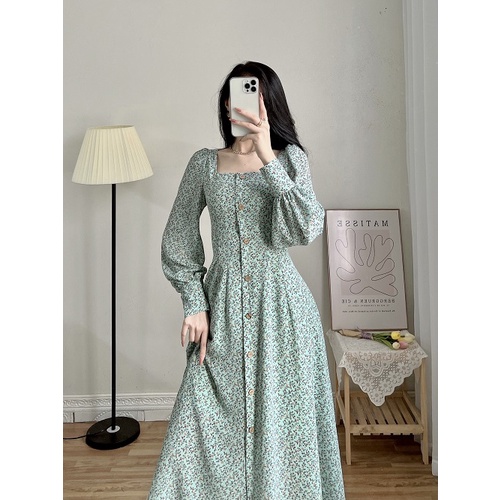 Váy xanh hoa nhí dài tay_D079S1_LYNNA