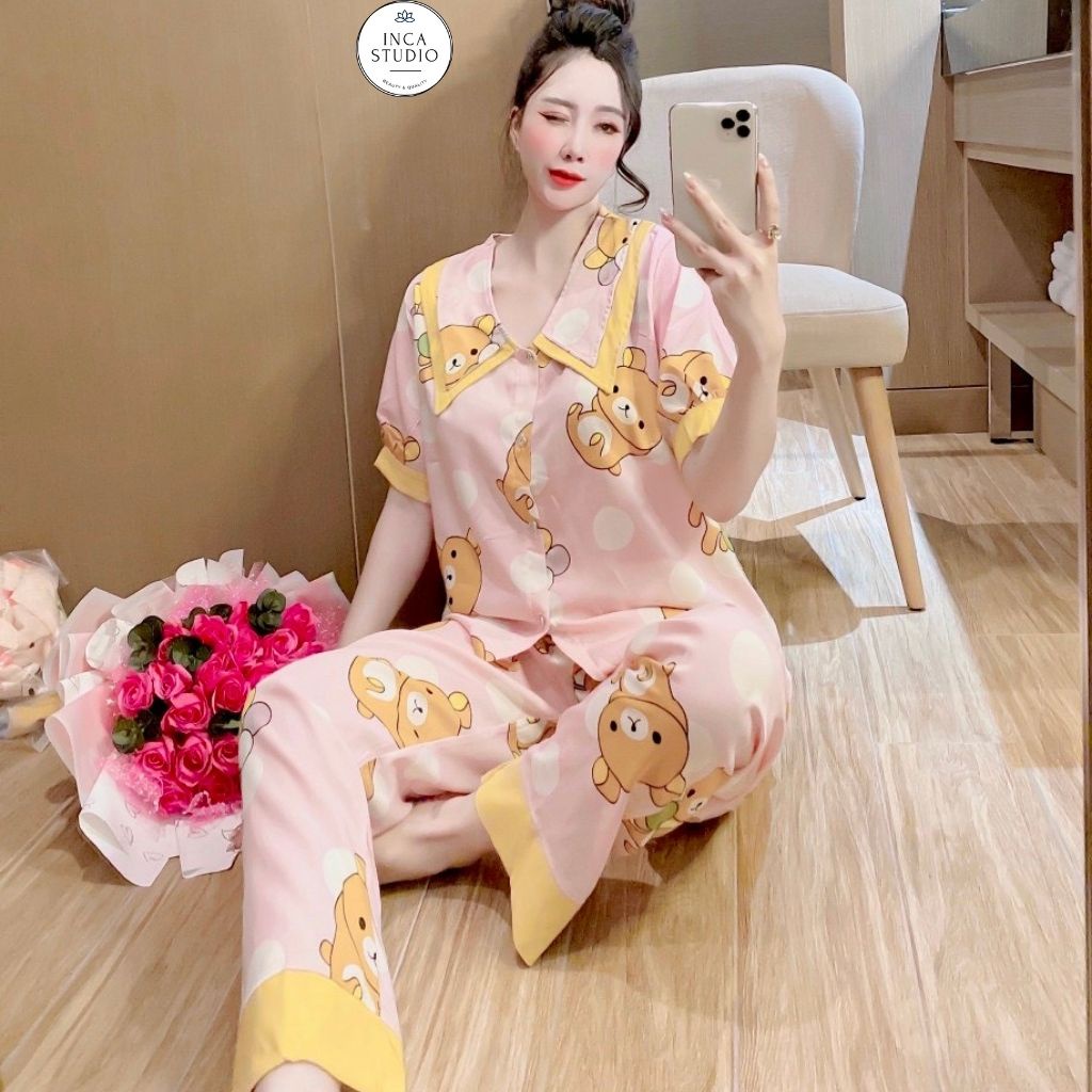 (Xả kho Loai 1- Có size) Đồ ngủ Pyjama lụa Mango cao cấp INCA 18- Chất Lụa thoáng mát, họa tiết siêu xinh