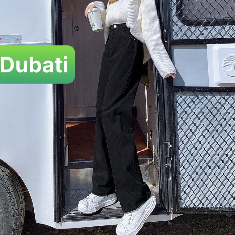 QUẦN BAGGY JEAN NỮ CHẤT BÒ ĐEN XÁM XANH ỐNG SUÔNG RỘNG DÀI LƯNG CAO NÂNG MÔNG PHONG CÁCH SÀNH ĐIỆU - DUBTI FASHION