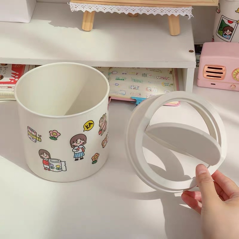 Thùng rác nắp lật để bàn mini cute Nago Store / TẶNG STICKER