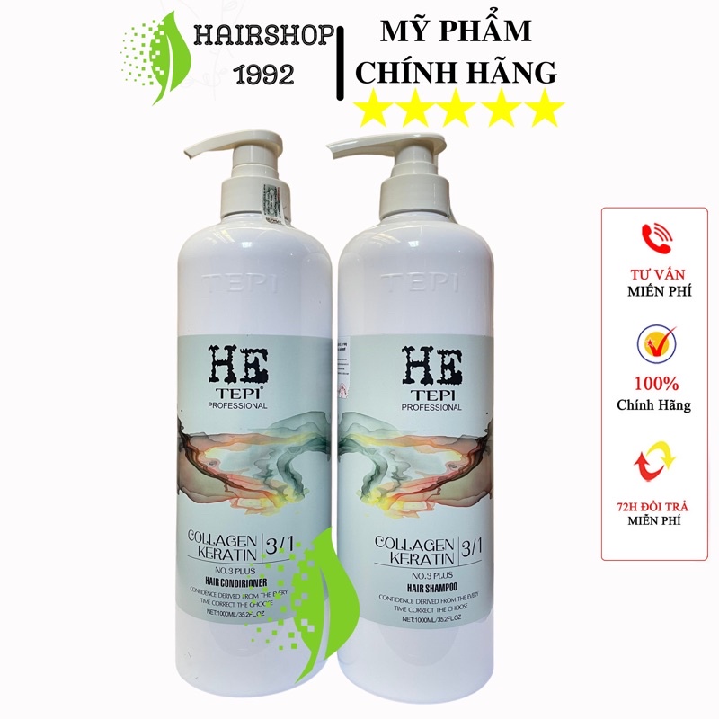 Cặp dầu gội dầu xả HE TEPI Phục hồi tóc hư tổn tái tạo cấu trúc tóc – siêu mềm mượt|bộ dầu gội xả 1000ml * 2