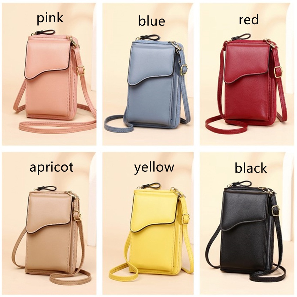 NEXTSHOP Fashion One-shoulder Messenger Mobile Phone Bag Travel Long Wallet with Shoulder Strap Crossbody New PU leather Pure Color Large-capacity Card Wallet Handbag/Multicolor