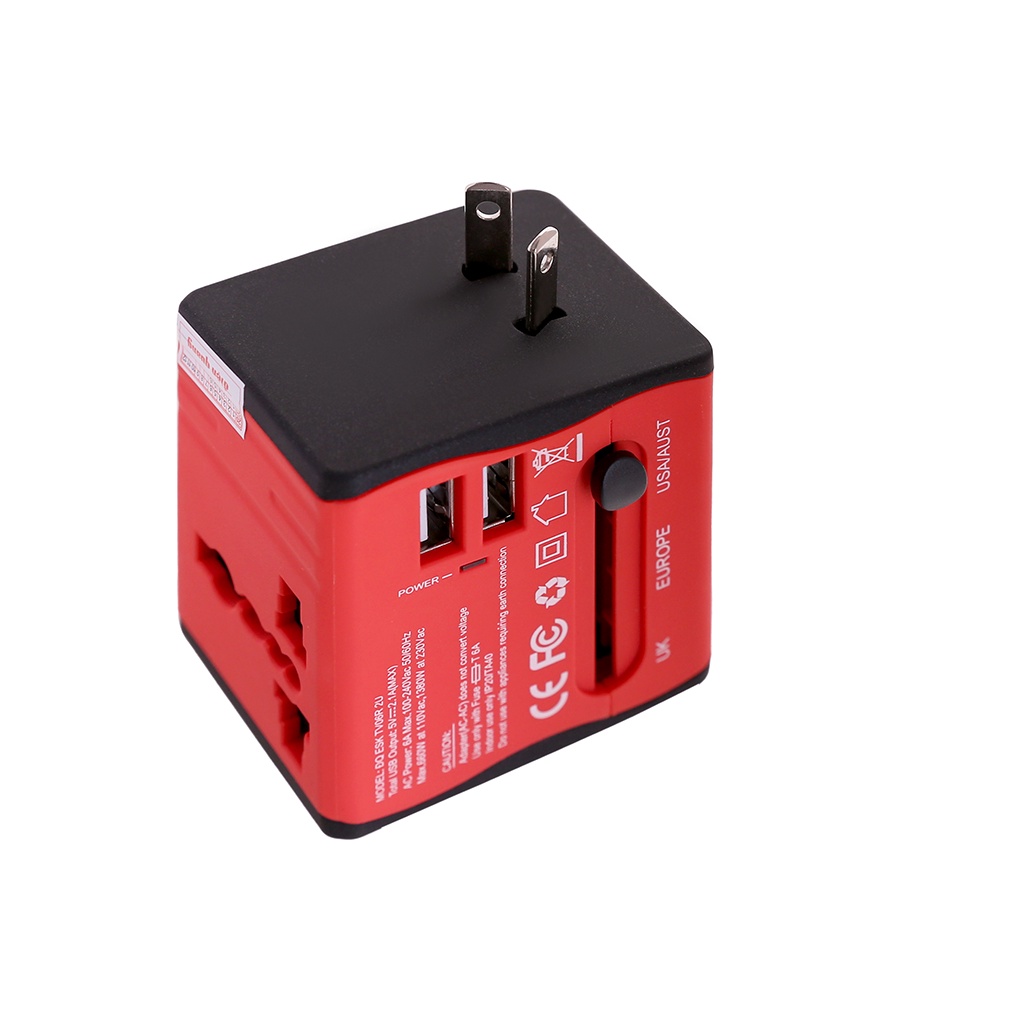 Ổ cắm du lịch Điện Quang ĐQ ESK TV06 2U - màu xanh dương/đỏ - có 2 cổng USB - adapter du lịch
