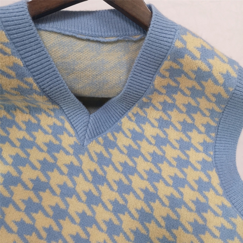 Áo len nữ không tay họa tiết caro thời trang | BigBuy360 - bigbuy360.vn