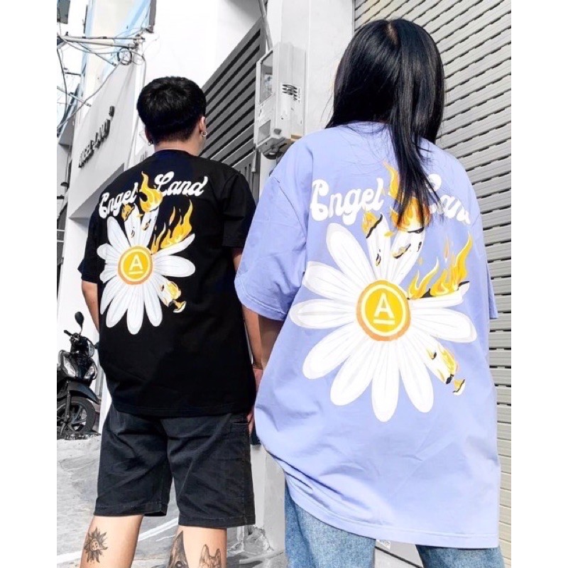 Áo thun tay lỡ hoa cúc angel land unisex size m,l oversize tay lỡ form rộng cotton DƯ TÚ LỆ