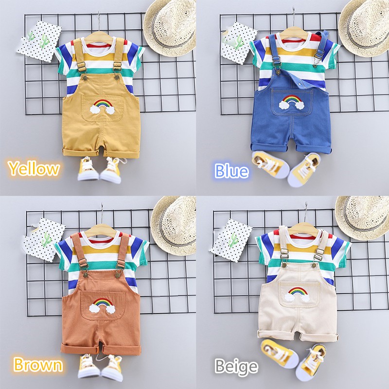 Set áo thun ngắn tay + quần yếm đáng yêu cho bé trai