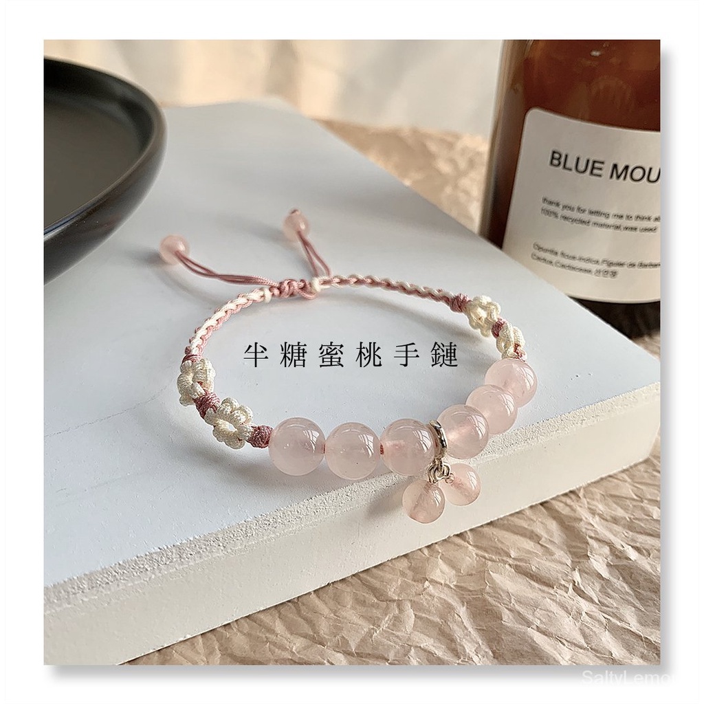 Vòng Tay Dây Bện Đính Đá Pha Lê Hồng Tự Nhiên Thời Trang Cho Nữ