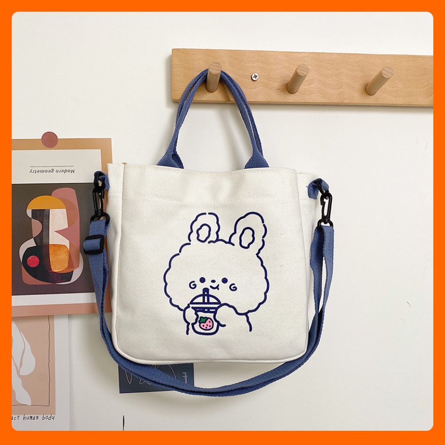 Túi tote vải canvas nữ đeo vai mini họa tiết gấu thỏ cute thời trang Ulzzang Hàn Quốc