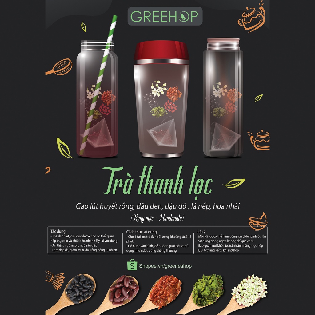 Trà hoa ngũ cốc nguyên chất GreeHop chống lão hoá, thanh lọc hỗ trợ giảm cân và tăng cường sức khoẻ