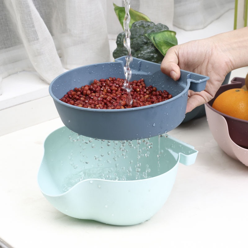 Rổ kèm thau đựng trái cây hai lớp ráo nước, để vỏ trái cây đồ ăn có thể đặt điện thoại di động