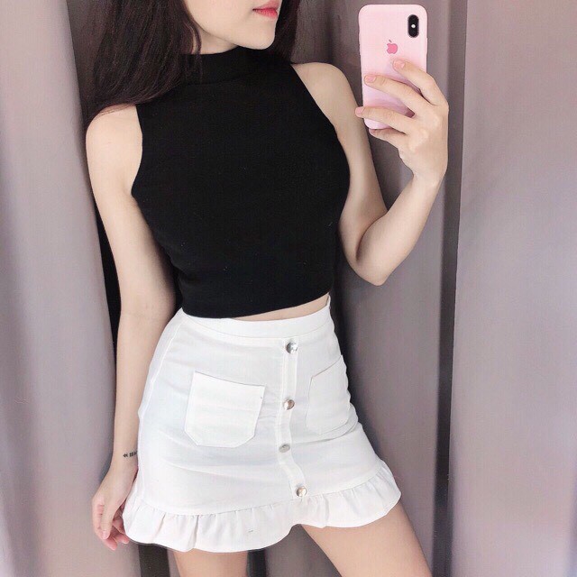 Áo ba lỗ croptop cổ lọ basic thun thái - 25 store
